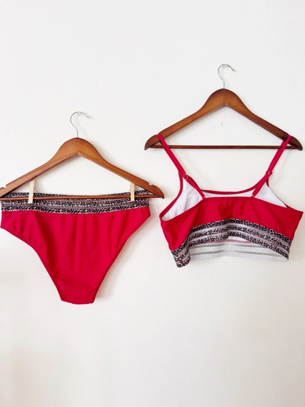 Women's Red Bikini Set with Leopard Trim XL